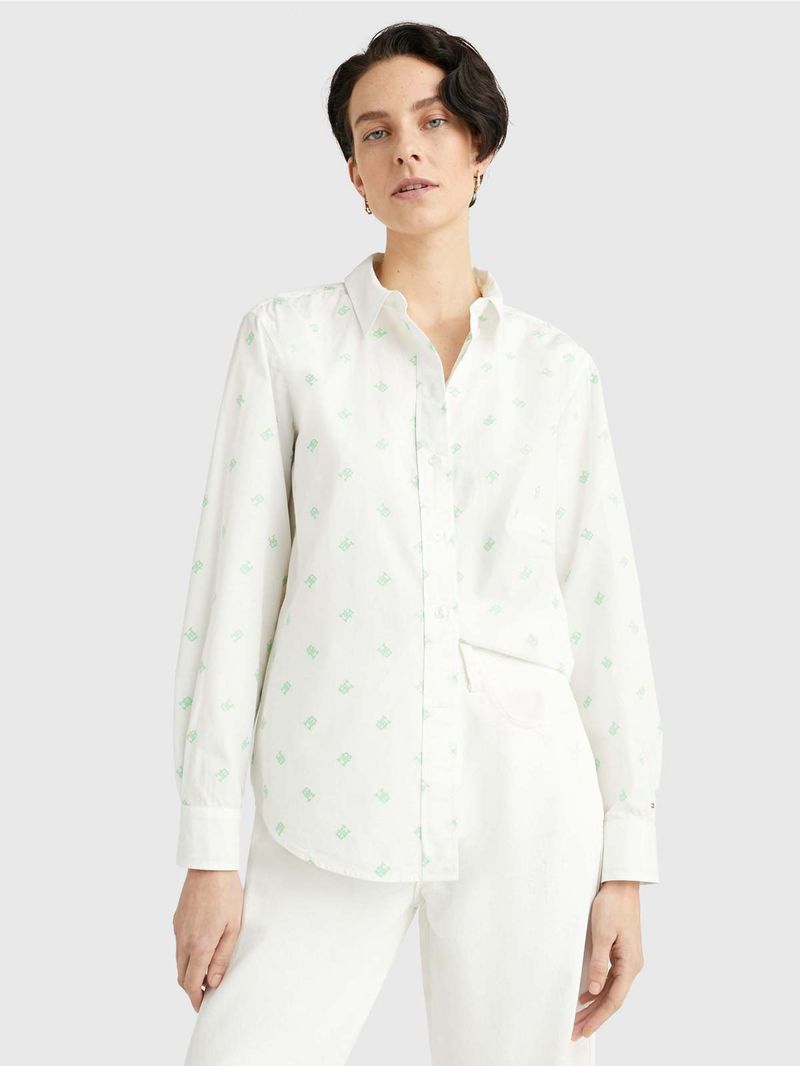 Camisa Amplia Con Monogramas Bordados De Mujer