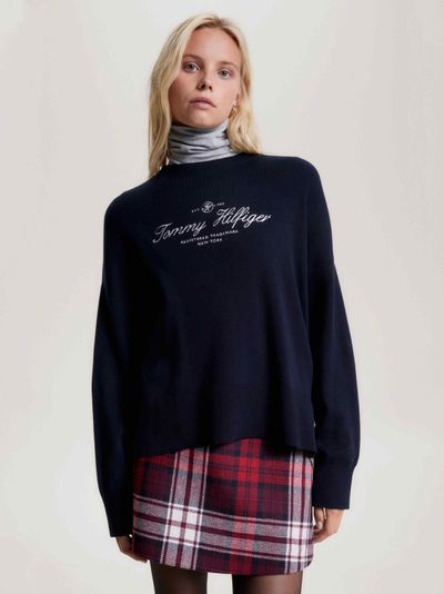 Suéter de cuello redondo con logo gráfico de mujer Tommy Hilfiger