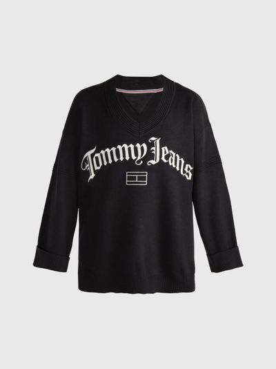 Suéter oversize de cuello v con logo de mujer Tommy Jeans