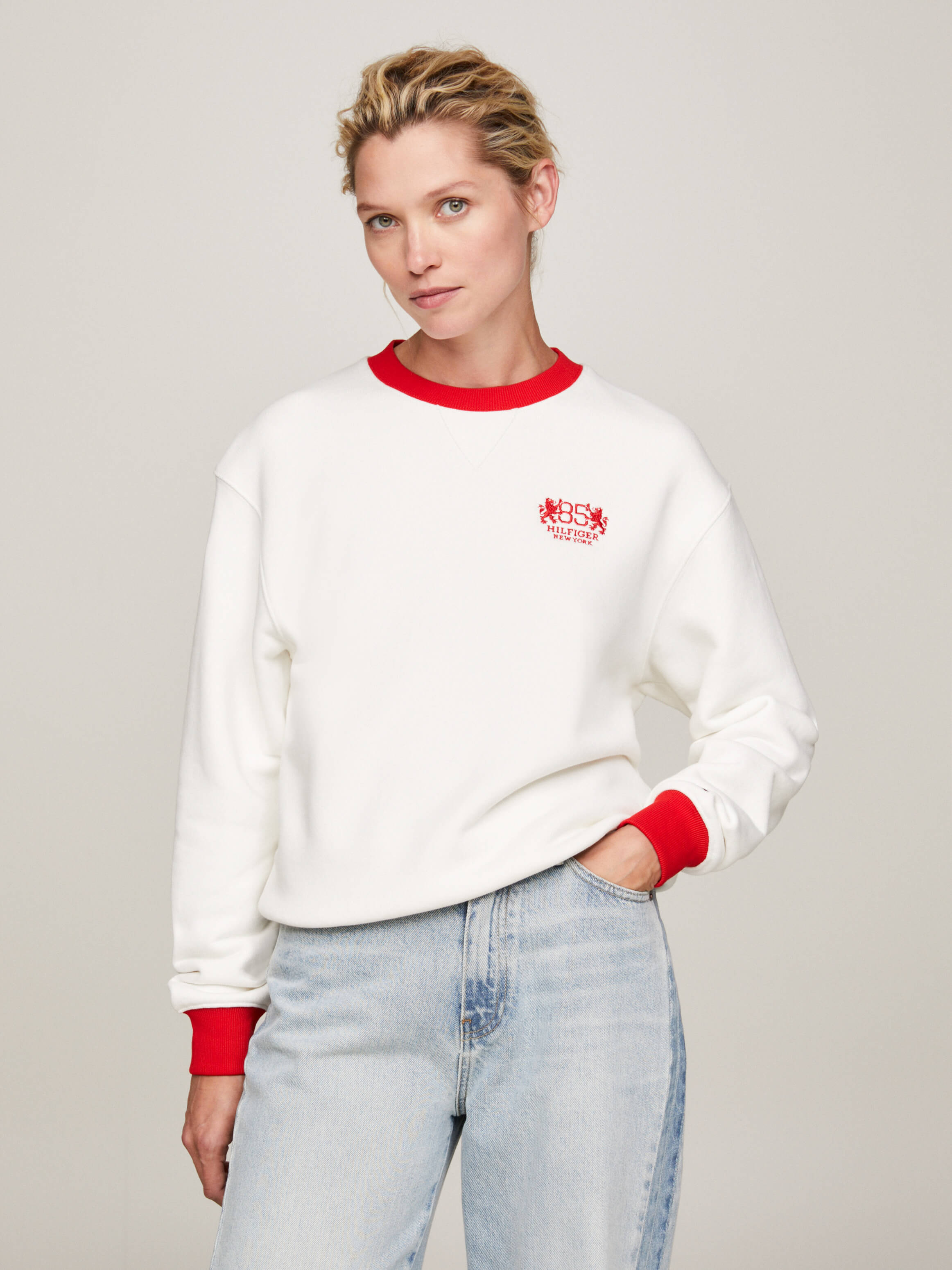 TOMMY HILFIGER: Sudadera para mujer, Blanco  Sudadera Tommy Hilfiger  WW0WW40838 en línea en