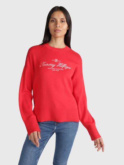 Suéter de cuello redondo con logo gráfico de mujer Tommy Hilfiger