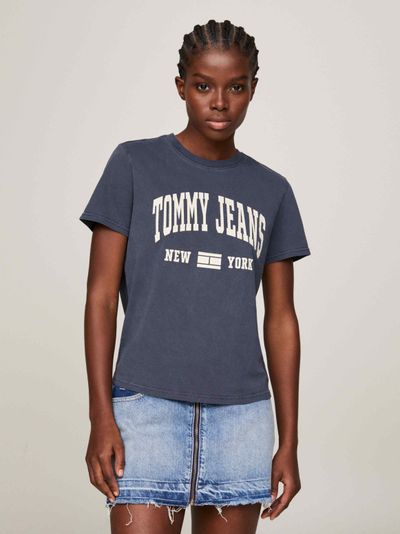 Playera de punto con logo universitario de mujer Tommy Jeans
