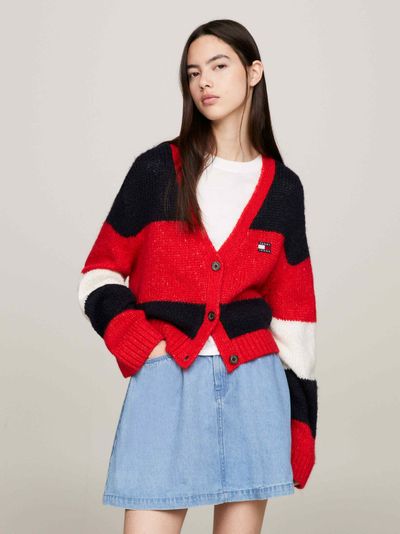 Suéter cropped con diseño color block de mujer