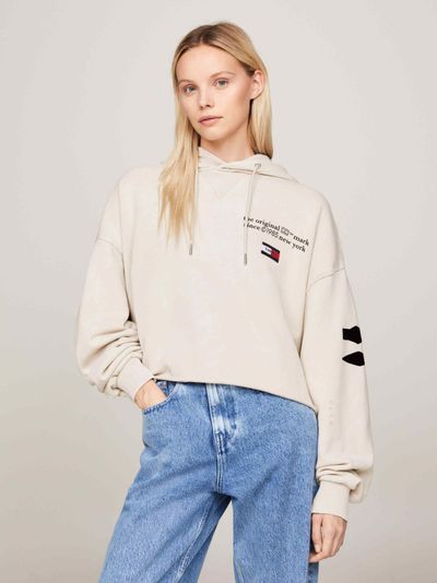 Sudadera Tommy Jeans Collection cropped dual gender con capucha de hombre