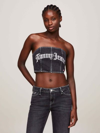 Top de denim estilo bandeau de corte skinny de mujer Tommy Jeans