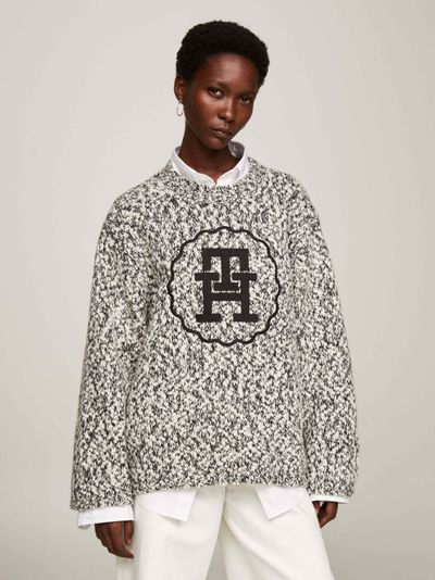 Suéter con acabado texturizado y monograma TH de mujer