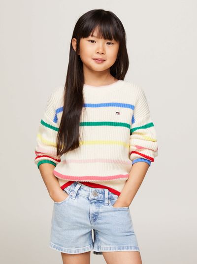 Suéter de rayas multicolores con corte amplio de niña