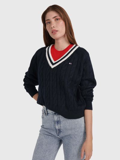 Suéter con franjas en escote de mujer Tommy Jeans
