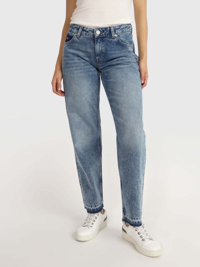 Jeans sophie low straight con acabado deslavado de mujer