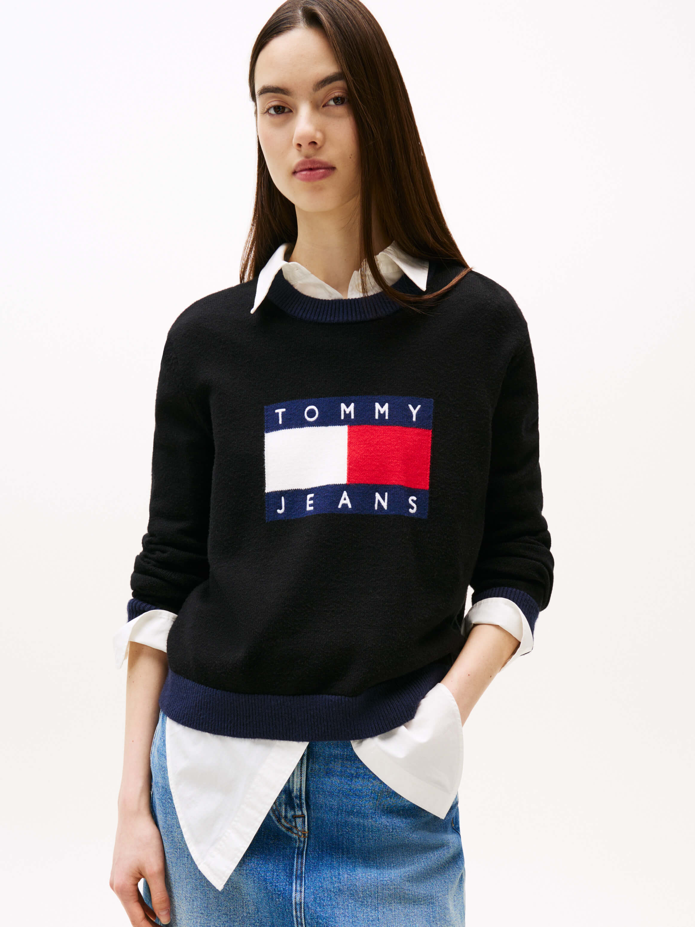 Suéter color block con logo de mujer Tommy Jeans Sueteres Tommy MX
